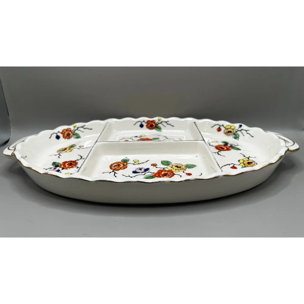 Divided Dish Hand Painted Flowers‎ Made in Japan 11